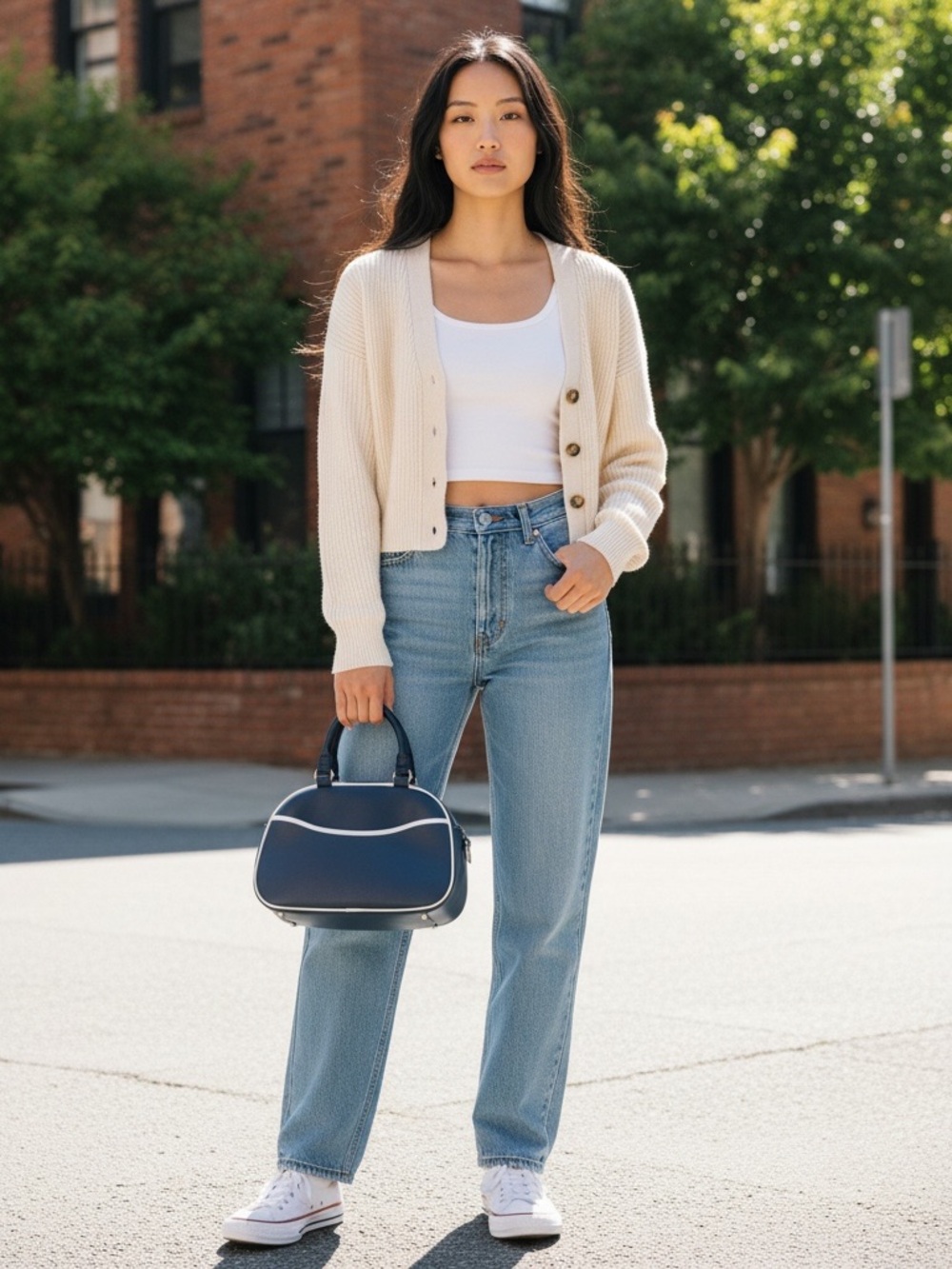New Brandy Melville Navy Blue Bowling Bag Satchel